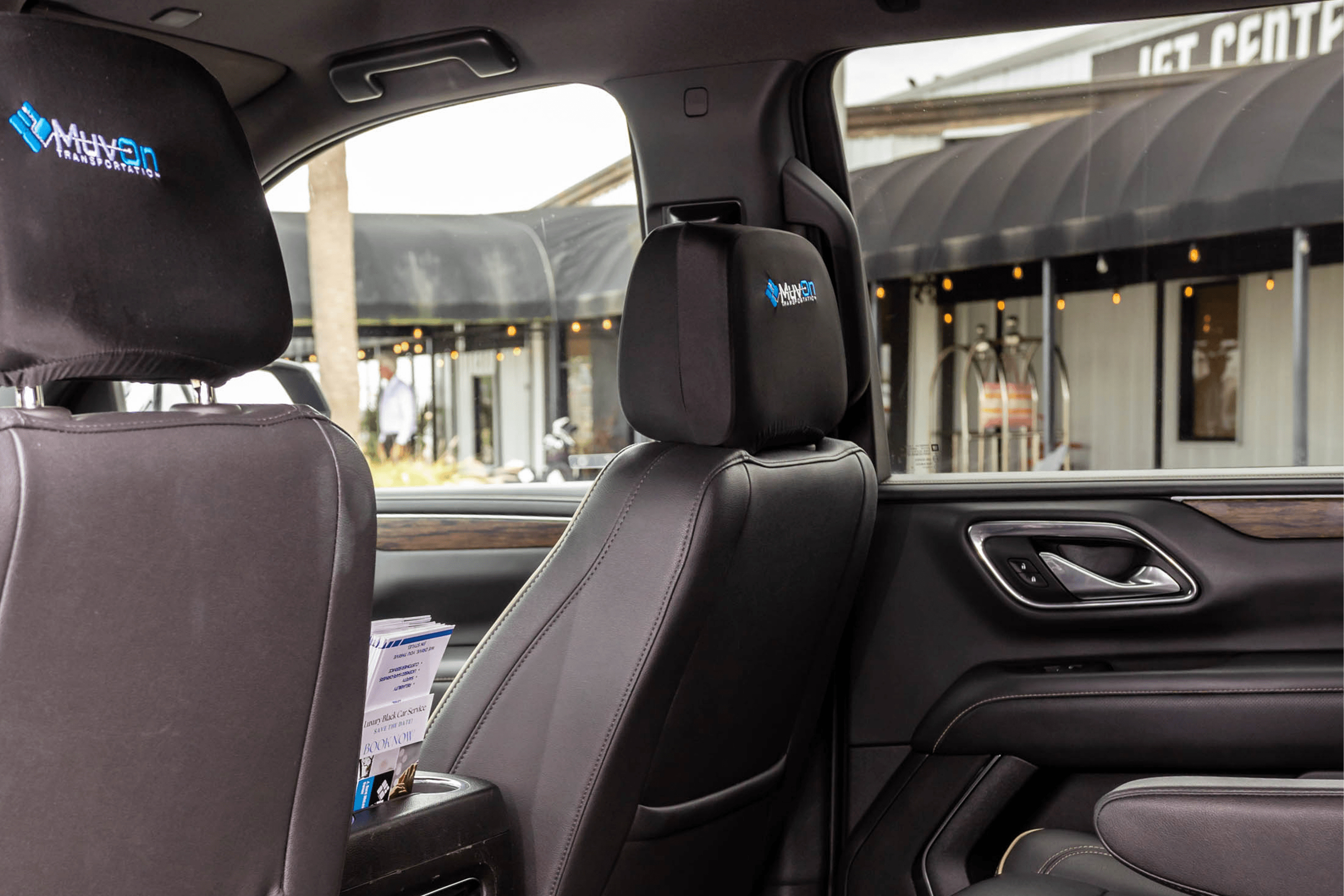 Car interior with black leather seats