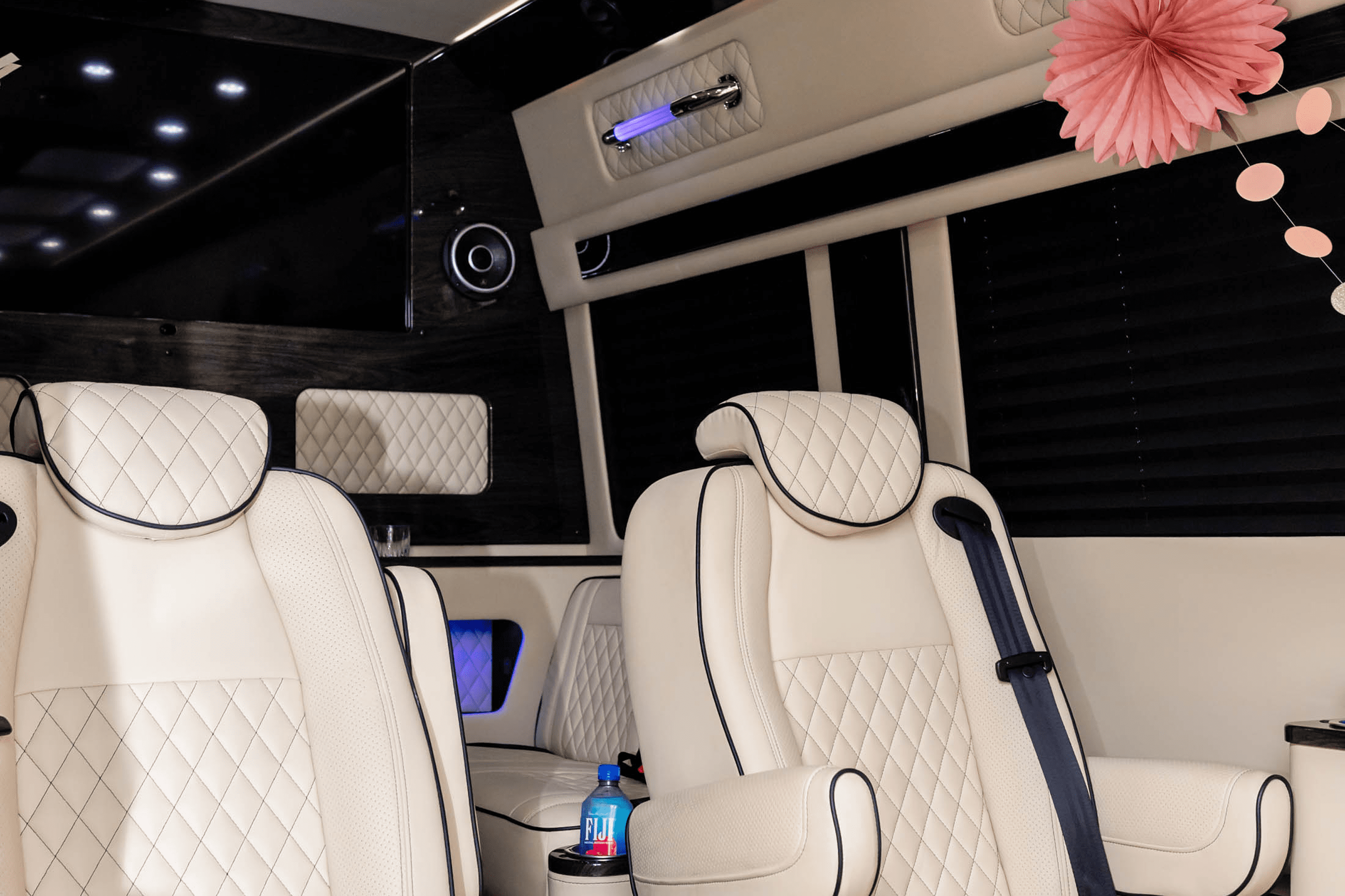 White quilted luxury vehicle interior