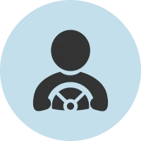Steering wheel and person symbol