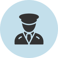 Officer silhouette icon in blue circle