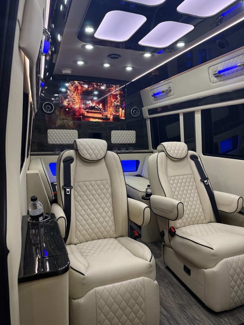 Luxury van interior with cream leather seats
